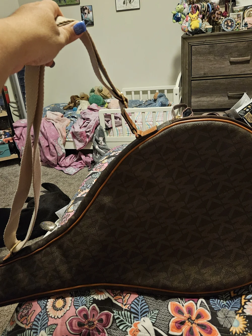 Michael Kors Brown MK Monogram Crossbody Tennis Racket Bag with Tan Trim - Picture 6 of 7